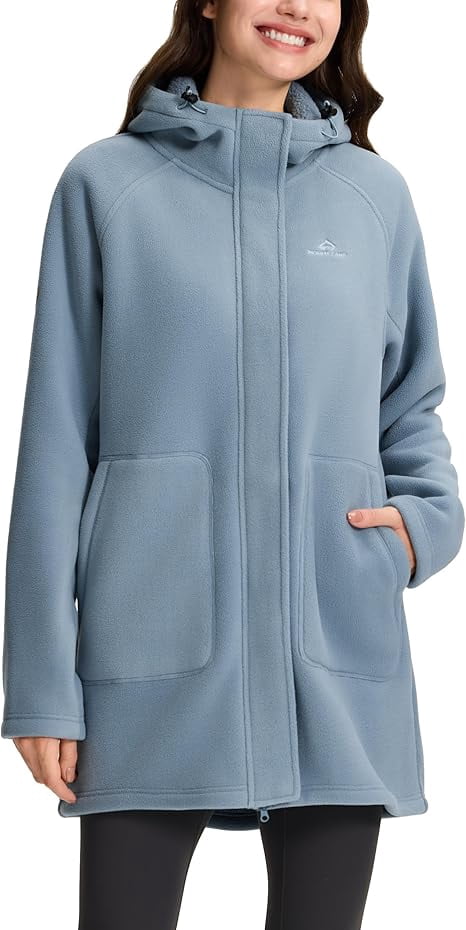Cottage Bloom Women's Long Fleece Jacket Thermal Sherpa Lined Full Zip Up Hoodies with Pockets Causual Warm Winter Coat