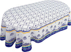 Cottage Bloom Polish Pottery Style Tablecloth, Blue Ceramic Table Cloth, Farmhouse Tablecover for Oval Tables 60 x 84...