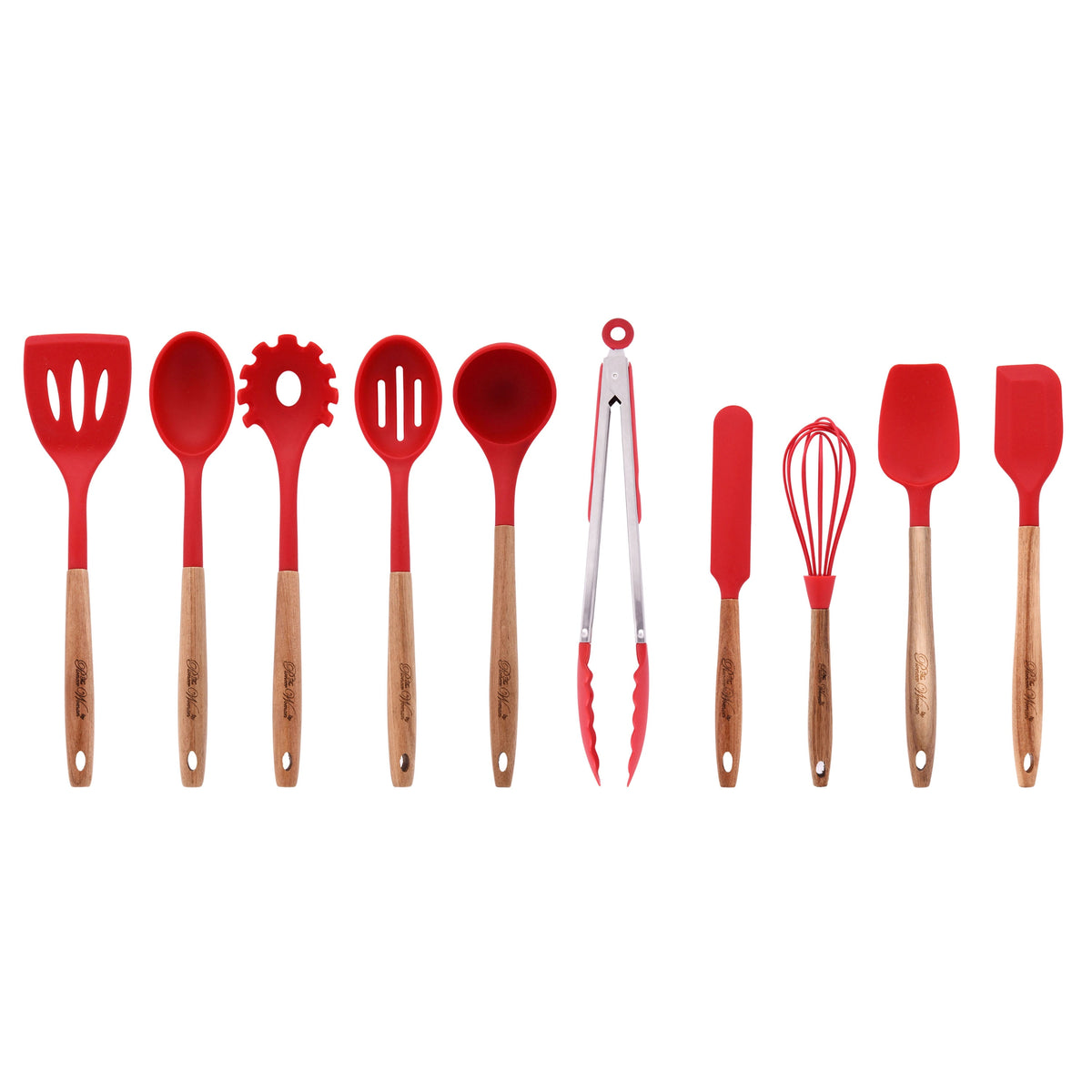The Pioneer Woman 10-Piece Silicone and Acacia Wood Handle Cooking Utensils Set, Blue