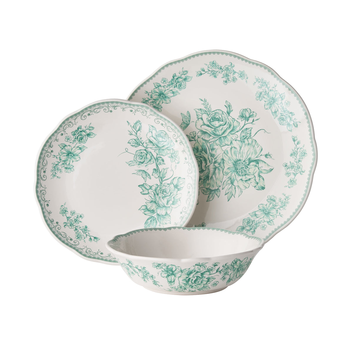 The Pioneer Woman Agatha 12-Piece Stoneware Dinnerware Set, Blue