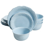 Cottage Bloom Cowgirl Lace 12-Piece Dinnerware Set, Red - Farmhouse Kitchen