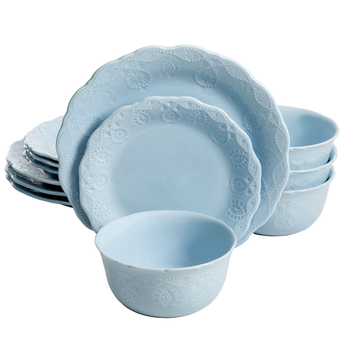 Cottage Bloom Cowgirl Lace 12-Piece Dinnerware Set, Red - Farmhouse Kitchen