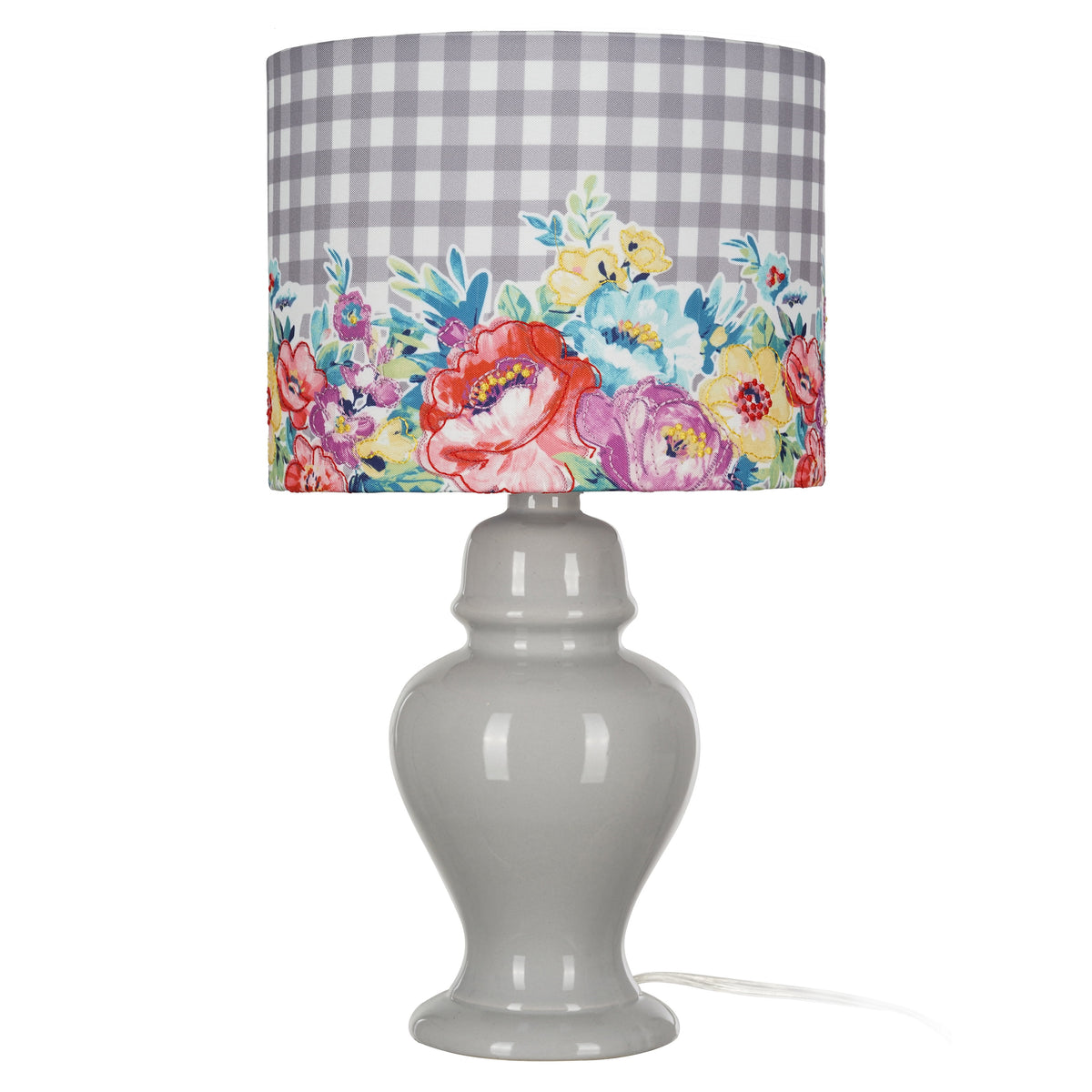 The Pioneer Woman Sweet Romance Table Lamp, Grey Finish with LED Bulb Included