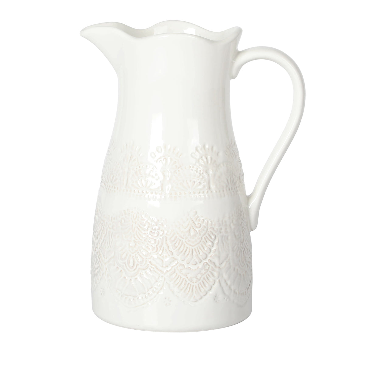 The Pioneer Woman Vintage Lace Linen 9-inch Ceramic Pitcher