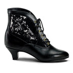 Cottage Bloom Victorian Ankle Boot - 2" Heel Lace-Up Pink PU Lace Boot
