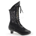 Cottage Bloom Victorian Ankle Boot - 2" Heel Lace-Up Black PU Lace Boot
