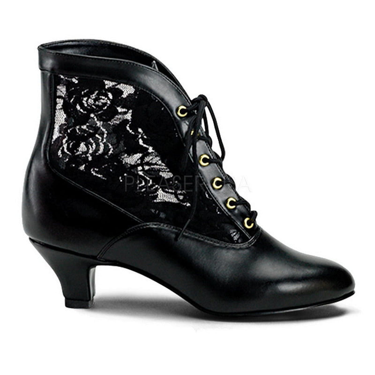 Cottage Bloom Victorian Ankle Boot - 2" Heel Lace-Up Pink PU Lace Boot