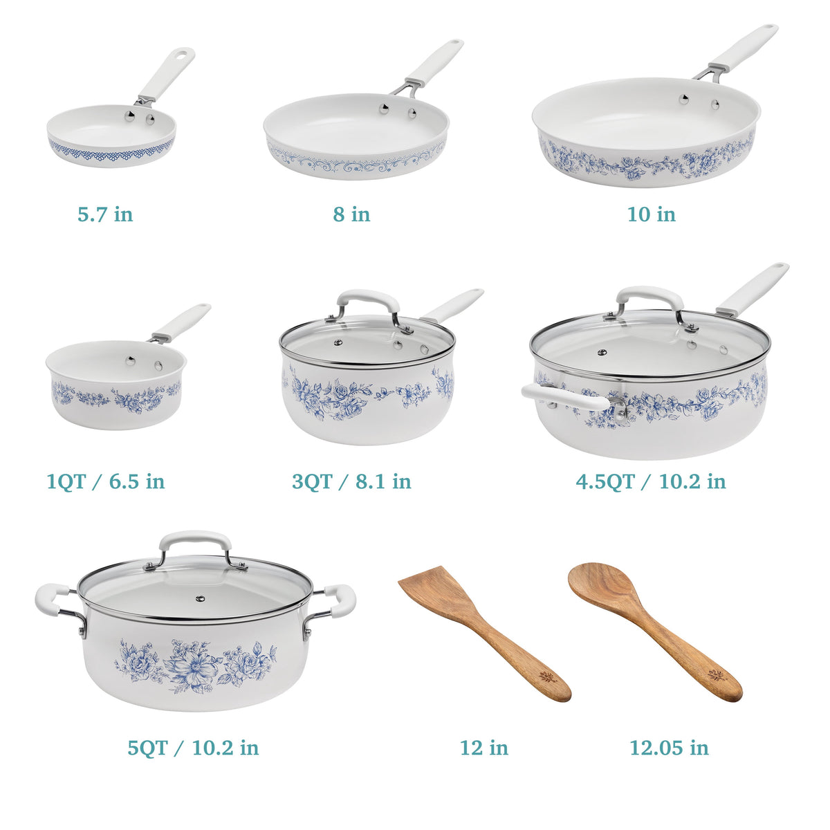 The Pioneer Woman 12-Piece Classic Ceramic Cookware Set, Agatha Blue