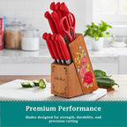The Pioneer Woman Sweet Rose 11-Piece Stainless Steel Knife Block Set, Red