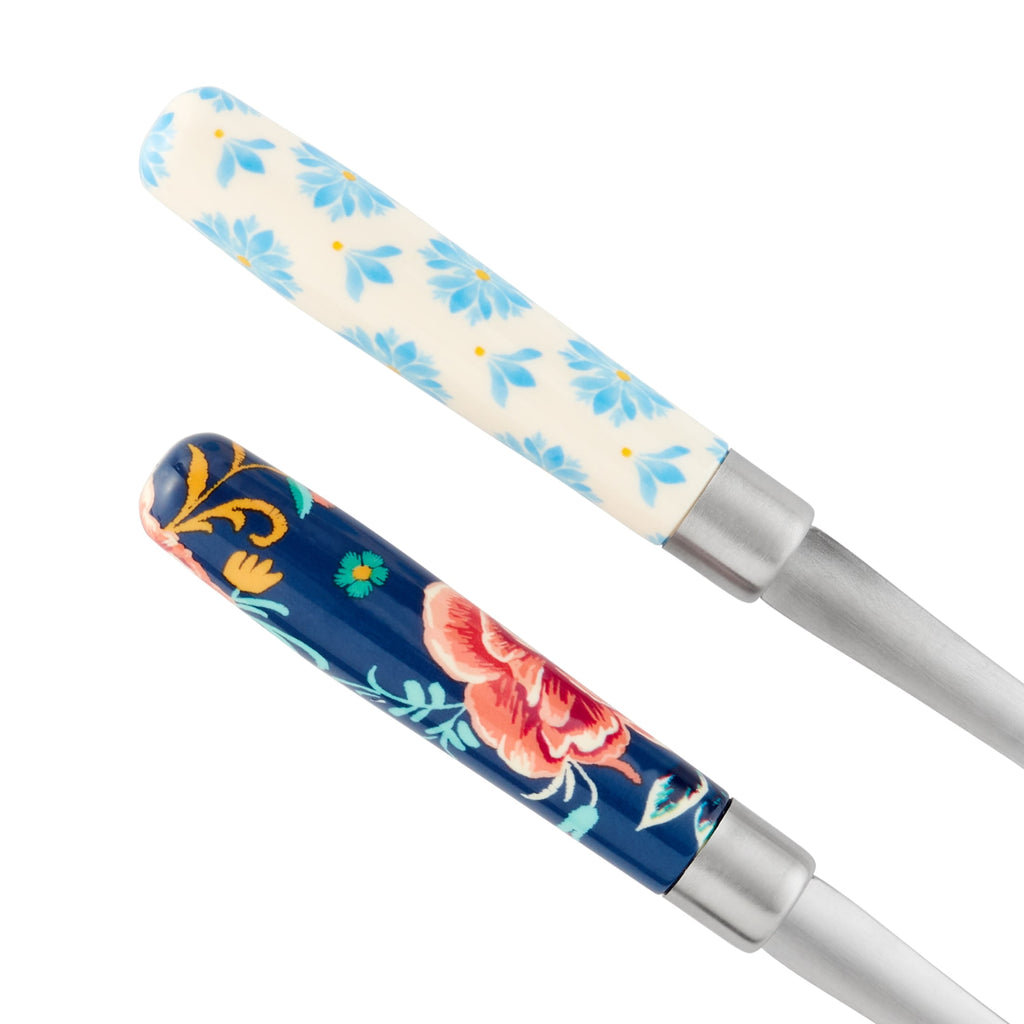 (3 pack) The Pioneer Woman Keepsake Floral Textured Stainless Steel Serving Spoon Set with Floral Pattern, and Colorful Handle 2