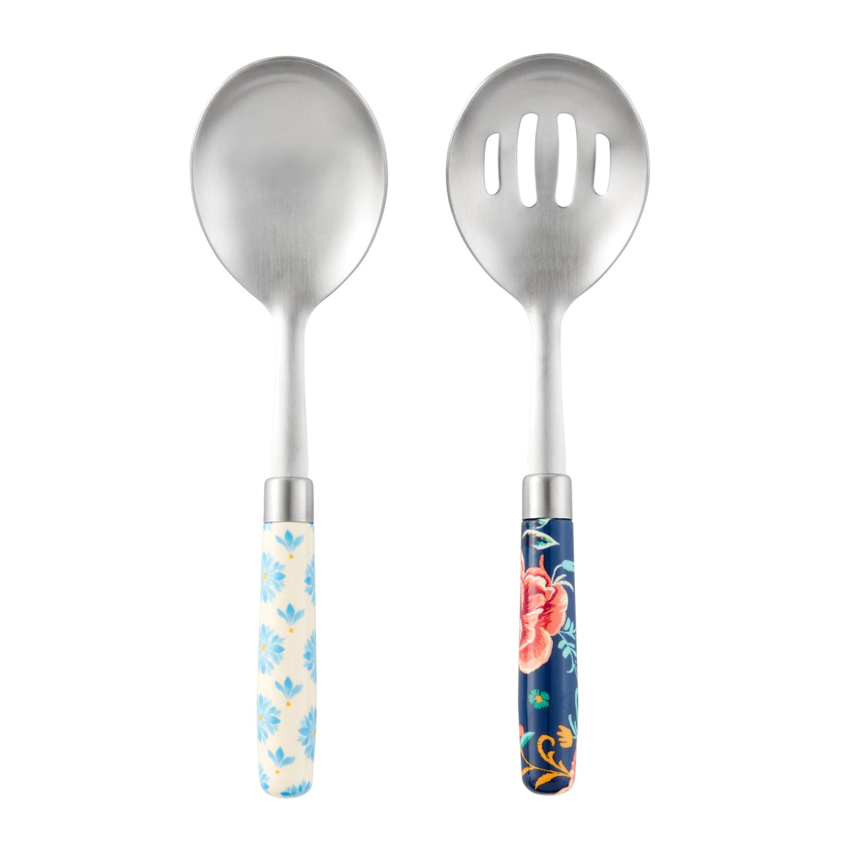 (3 pack) The Pioneer Woman Keepsake Floral Textured Stainless Steel Serving Spoon Set with Floral Pattern, and Colorful Handle 2