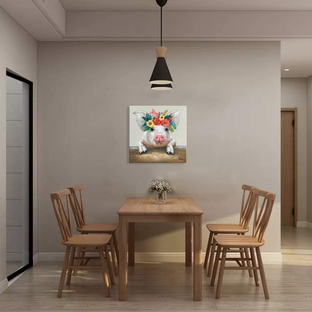 CDDposter Pig Canvas Picture Wall Art: Rustic Pig Floral Crown Wall Decor Farm Animal Wall Art Pioneer Woman Kitchen Farmhouse Home Decorations