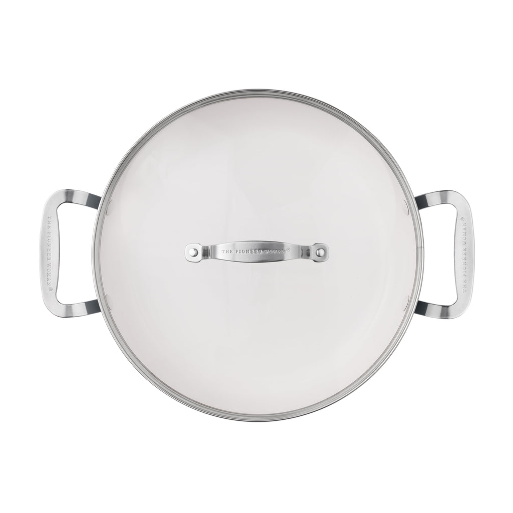 The Pioneer Woman Harlow 12" Ceramic Non-Stick Everyday Pan with Lid, Denim Blue