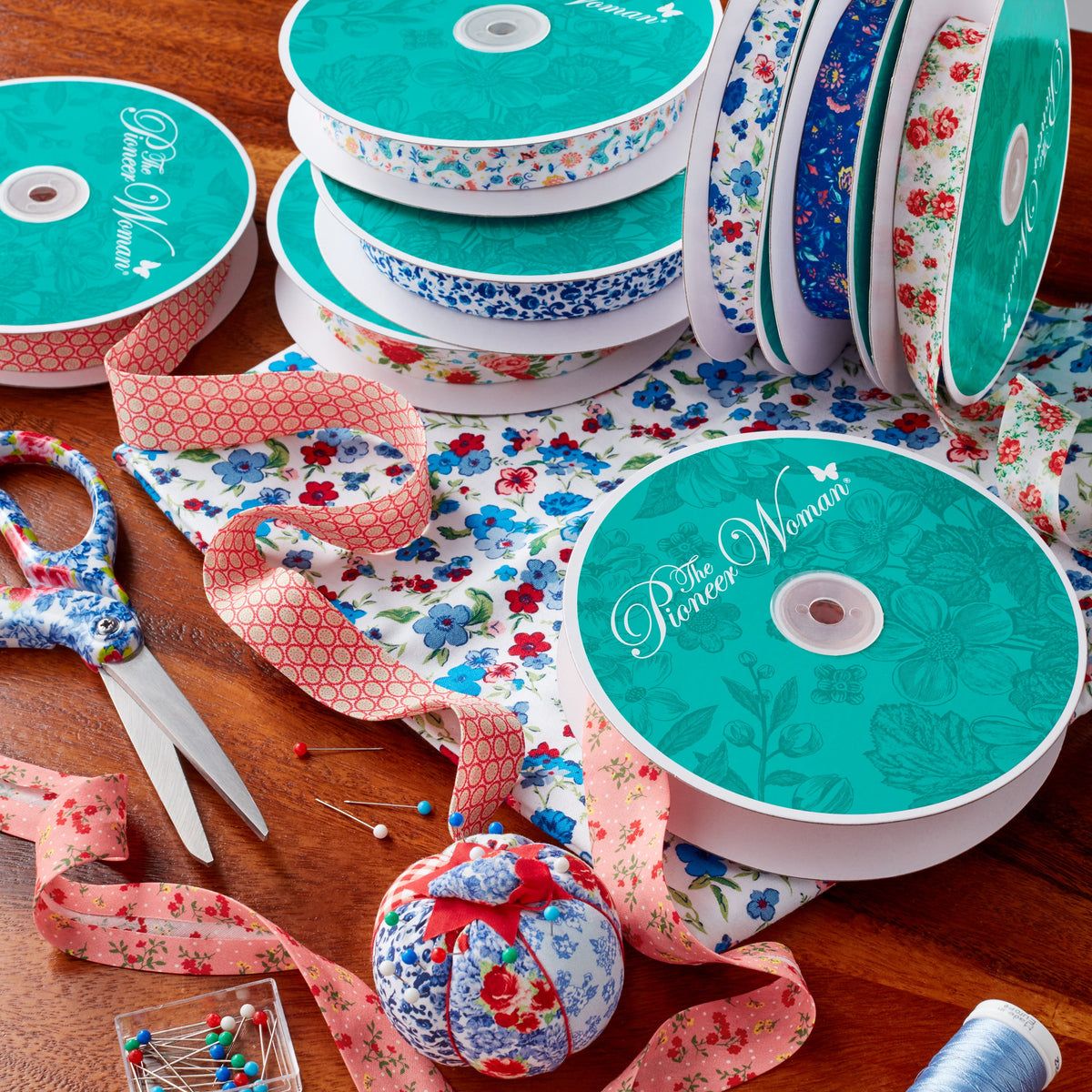 Cottage Bloom Vintage Floral White Double Fold Cotton Bias Tape Ribbon, 7/8" x 25 Yards