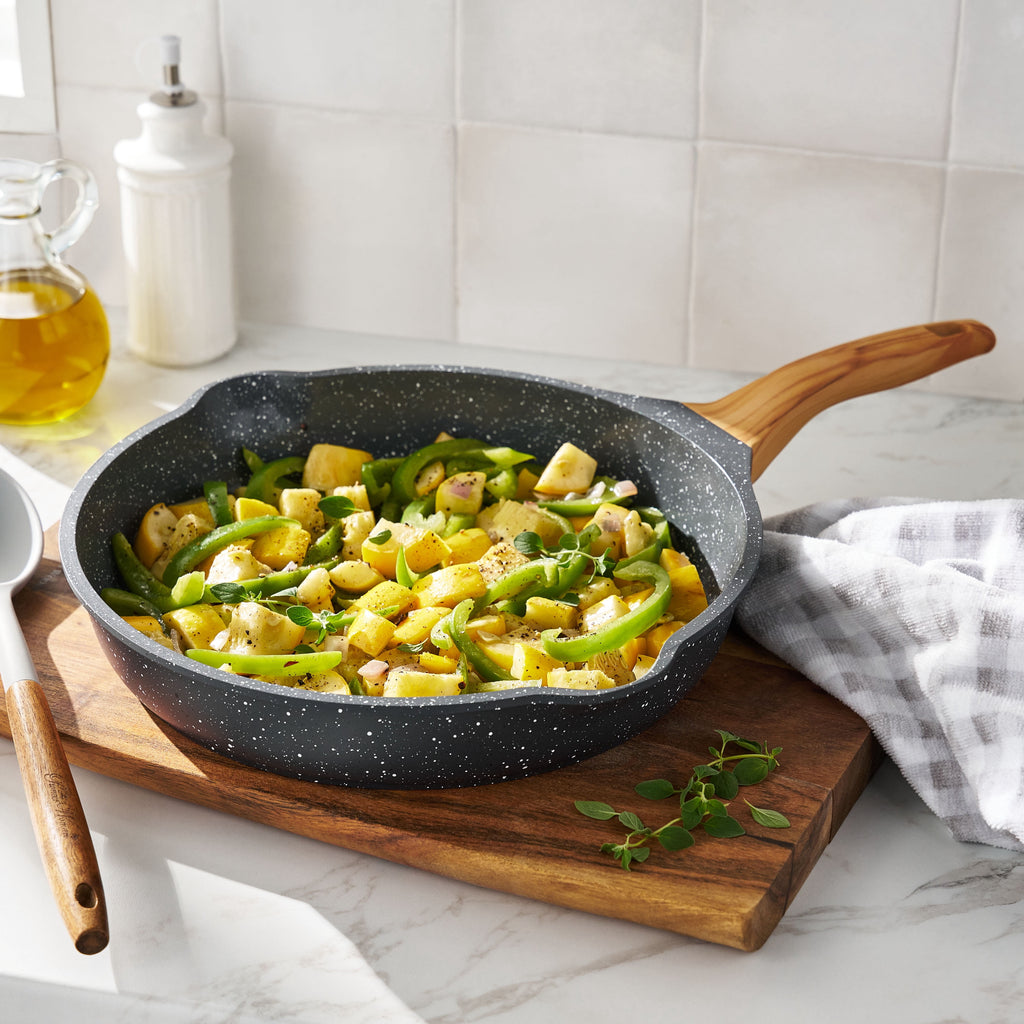 The Pioneer Woman Prairie Signature Cast Aluminum 12" Fry Pan, Charcoal Speckle