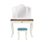 The Pioneer Woman Vanity Set and Stool with Tri-Fold Mirror and Made With Solid Wood Frame, White