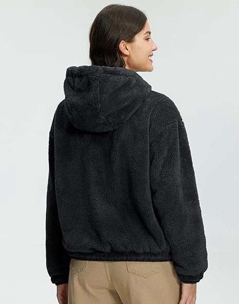 Pioneer Camp Women's Fuzzy Fleece Jacket Lightweight Full Zip Up Sherpa Jacket with Hood Warm Soft Fall Winter Coat Hoodie