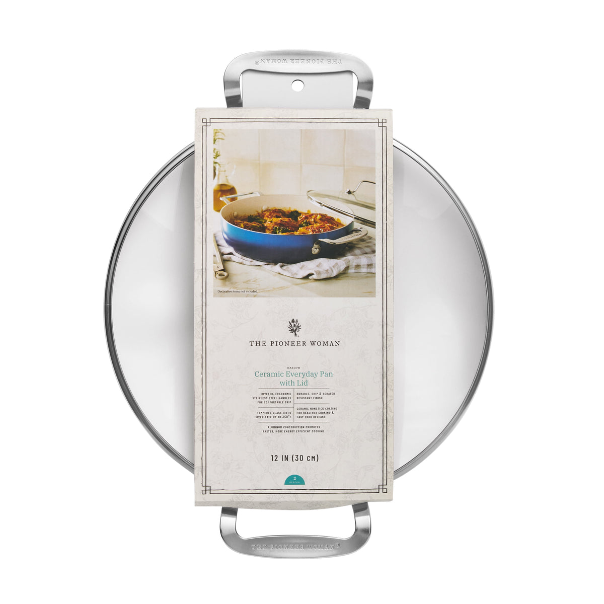 The Pioneer Woman Harlow 12" Ceramic Non-Stick Everyday Pan with Lid, Denim Blue