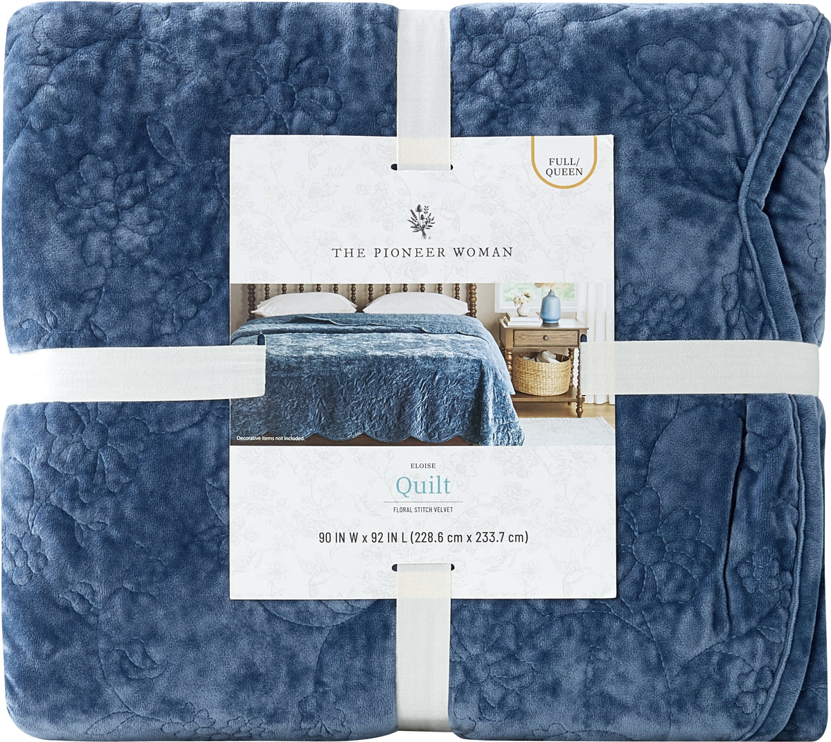 Cottage Bloom Eloise Floral Velvet Quilt, Full/Queen, Blue Dust Bedding
