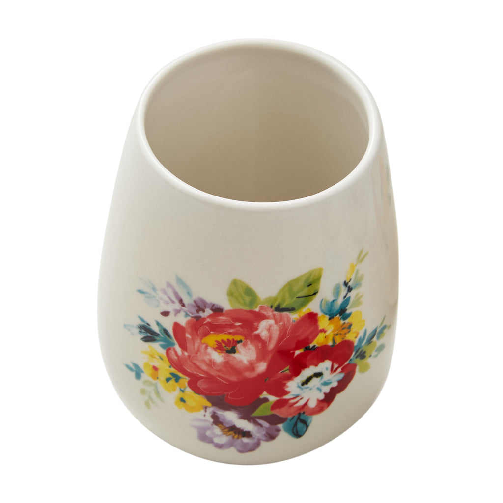The Pioneer Woman Sweet Rose 7-Piece Stoneware Stemless Wine Glasses Set with Chiller