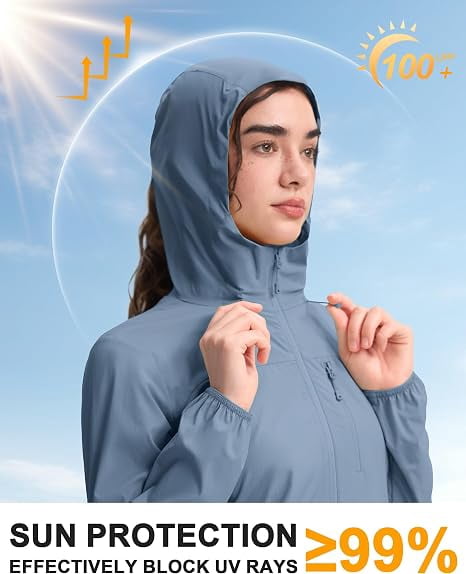 Pioneer Camp Women‘s UPF 50+ Windbreaker Jacket, Lightweight Packable Sun Protection Hoodie