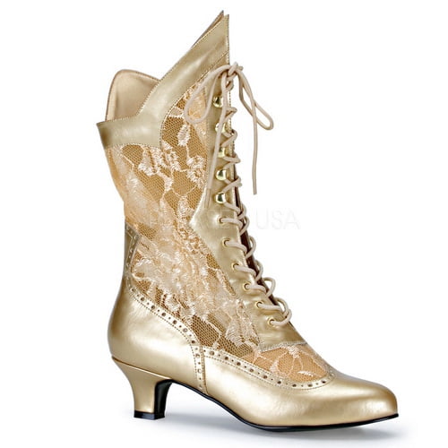 Funtasma DAME-115 - 2" Heel, Blk Pu-Lace Victorian Ankle Boot, Lace, Pioneer-Blk Pu-Lace-6