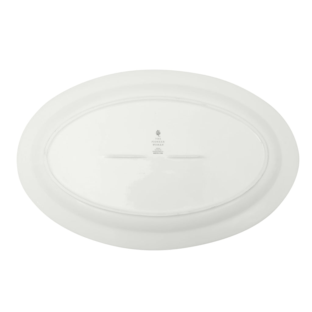 The Pioneer Woman Vintage Lace 20-inch Stoneware Oval Serving Tray Platter, White