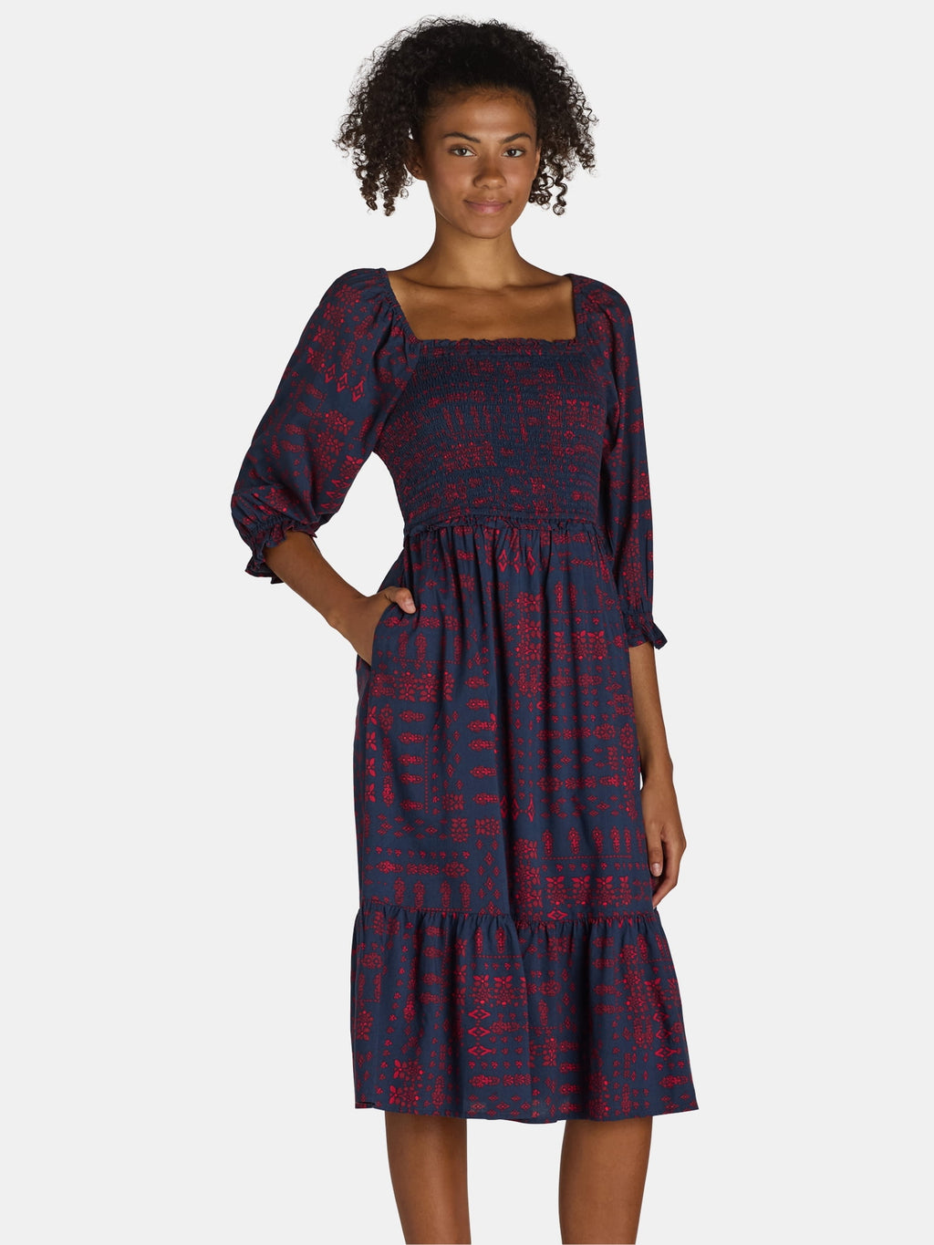 Cottage Bloom Smocked Bodice Midi Dress, Women’s and Women’s Plus, Sizes XS-3X