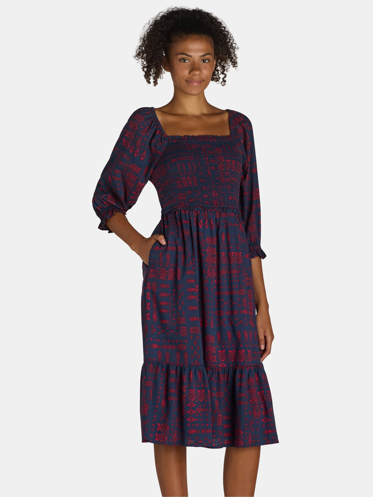 Cottage Bloom Smocked Bodice Midi Dress, Women’s and Women’s Plus, Sizes XS-3X