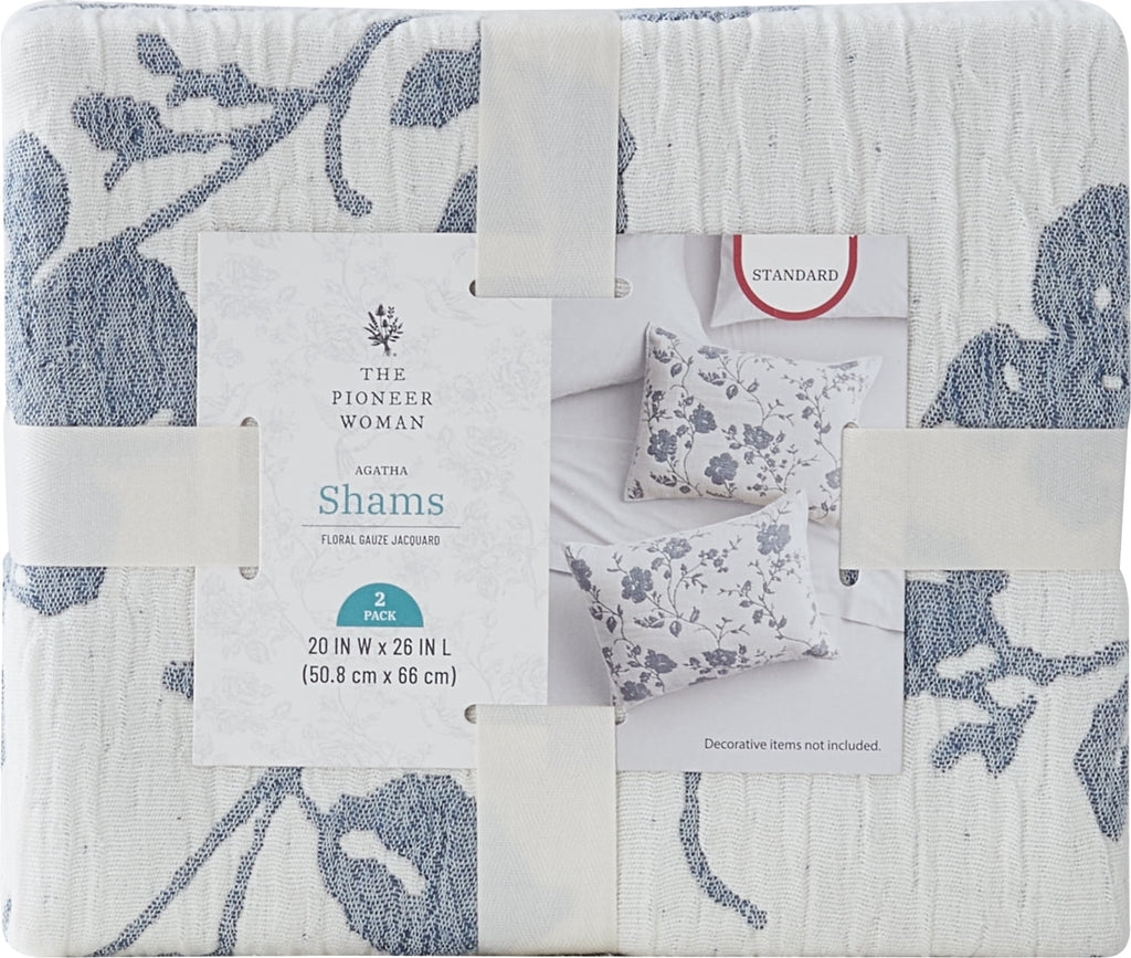 Cottage Bloom Agatha Floral Gauze Pillow Sham, Standard, Blue Dust, 2 Pack