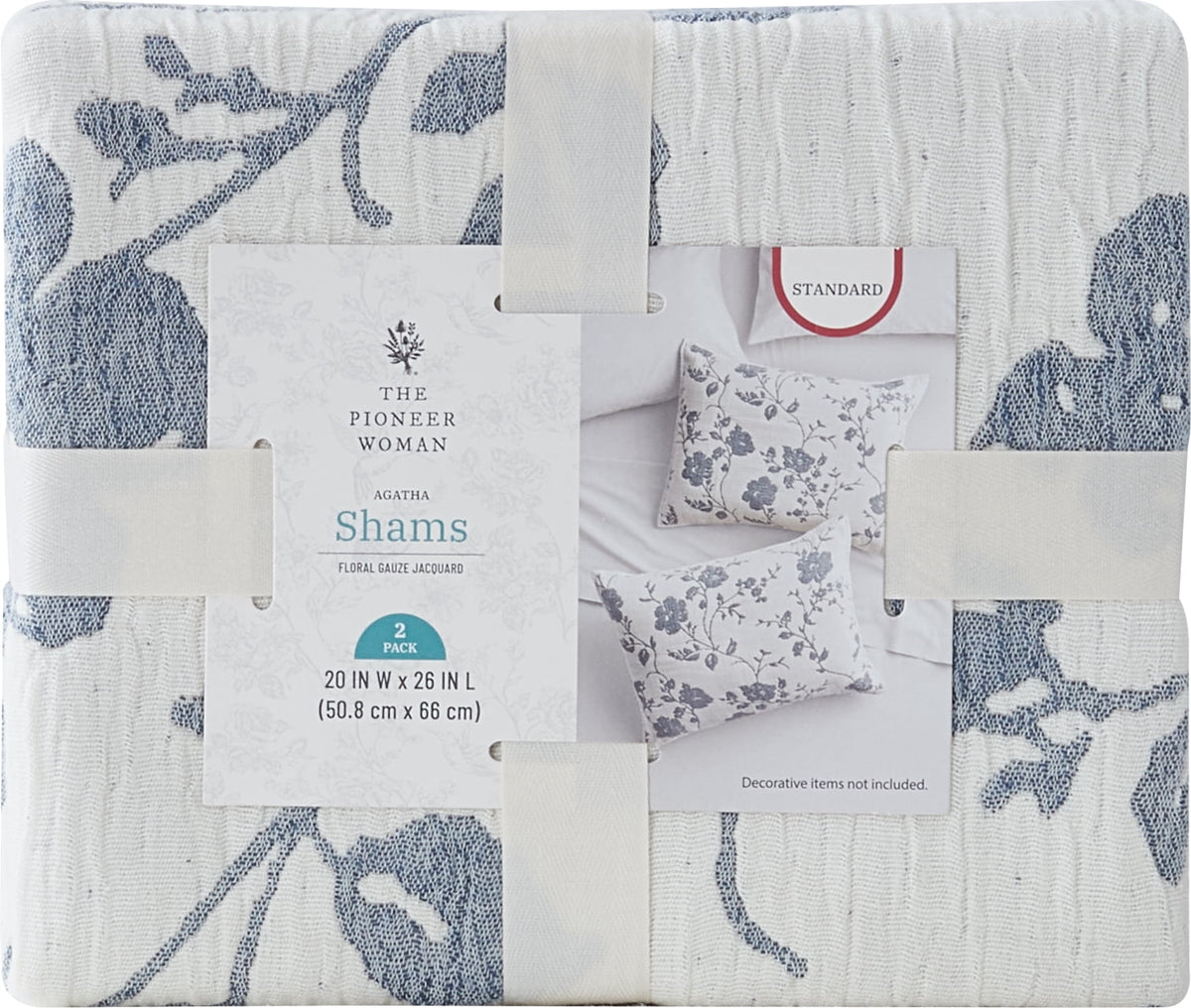 Cottage Bloom Agatha Floral Gauze Pillow Sham, Standard, Blue Dust, 2 Pack