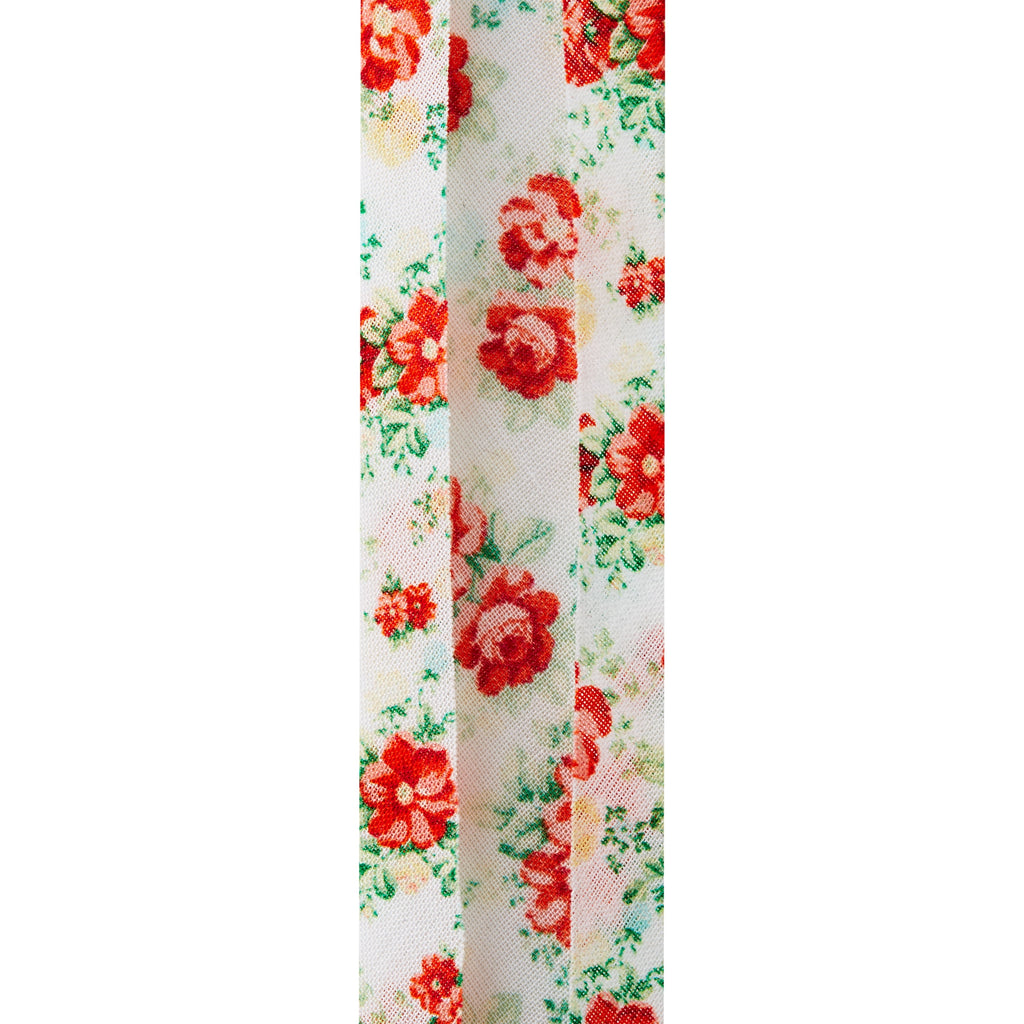 Cottage Bloom Vintage Floral White Double Fold Cotton Bias Tape Ribbon, 7/8" x 25 Yards