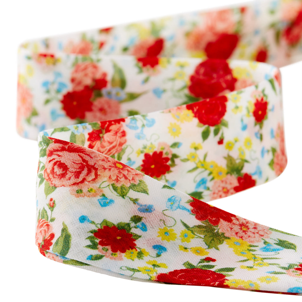 Cottage Bloom Sweet Rose Double Fold Cotton Quilt Binding Ribbon, 7/8" x 25 Yards