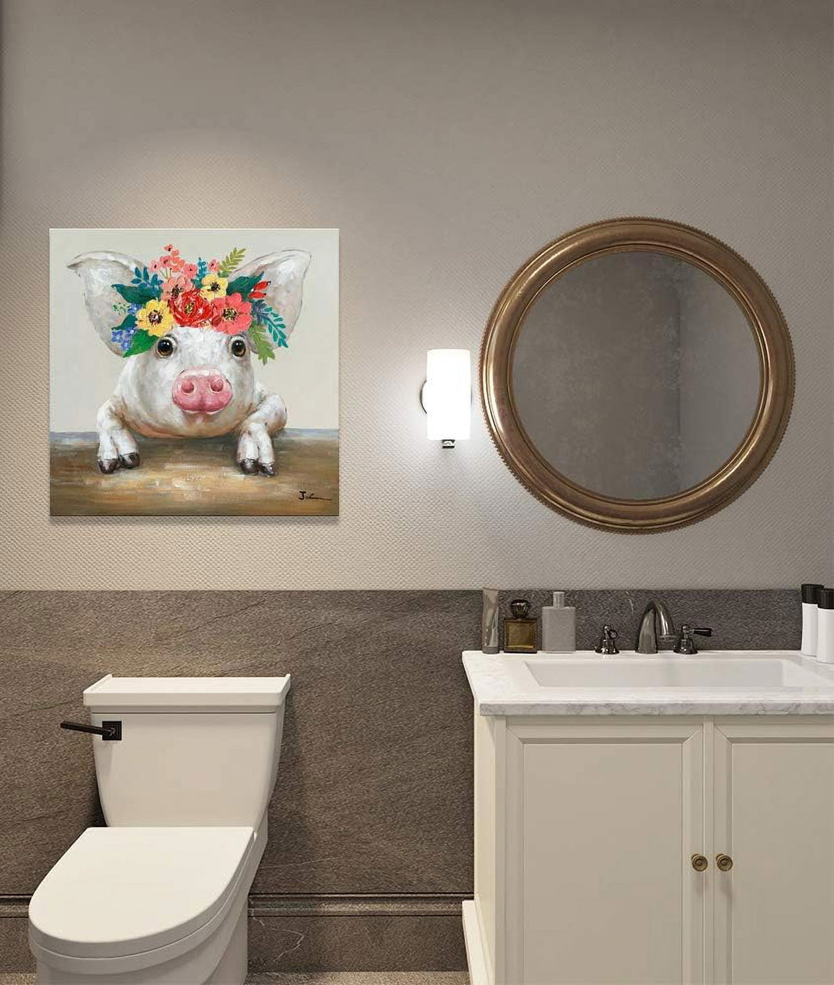 CDDposter Pig Canvas Picture Wall Art: Rustic Pig Floral Crown Wall Decor Farm Animal Wall Art Pioneer Woman Kitchen Farmhouse Home Decorations