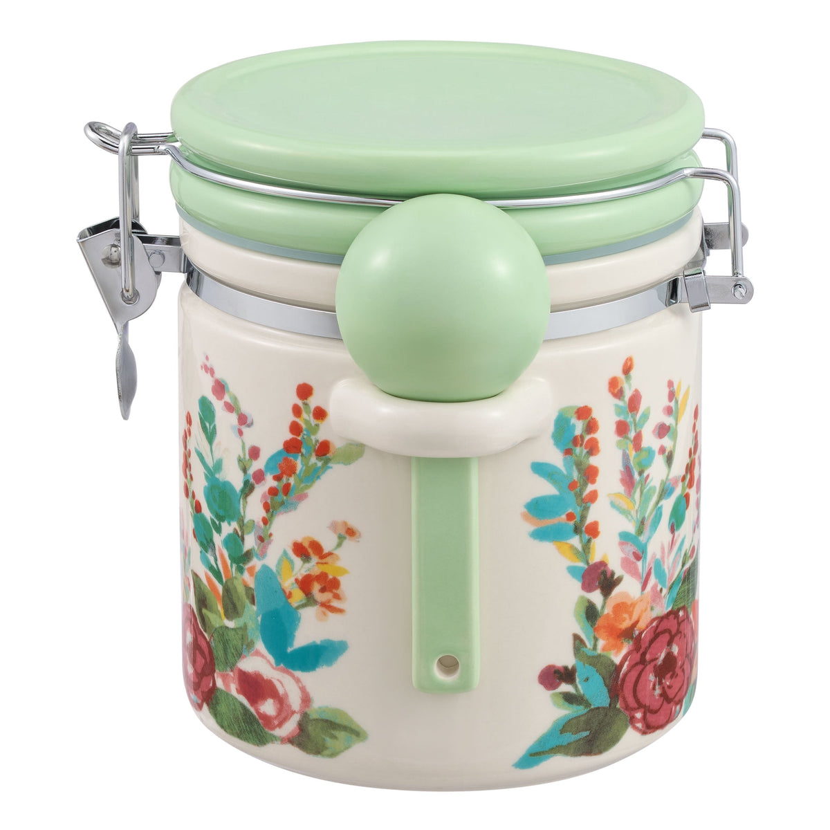 (2 pack) The Pioneer Woman Painted Meadow Large Canister with Ceramic Spoon, Best Used for Pantry Organization and Food Storage