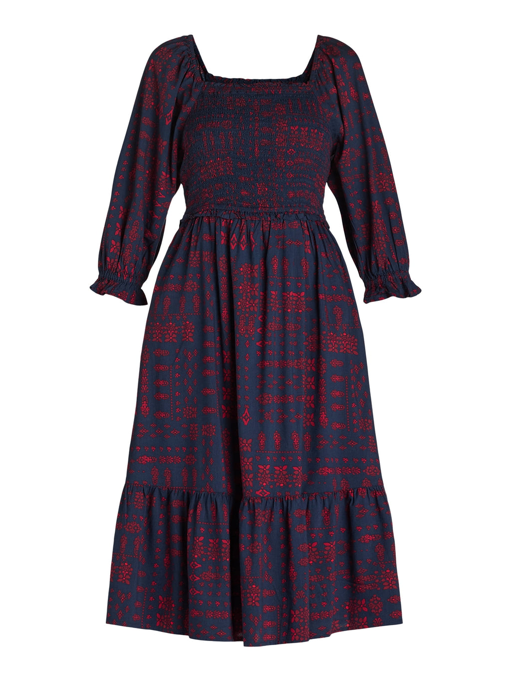 Cottage Bloom Smocked Bodice Midi Dress, Women’s and Women’s Plus, Sizes XS-3X