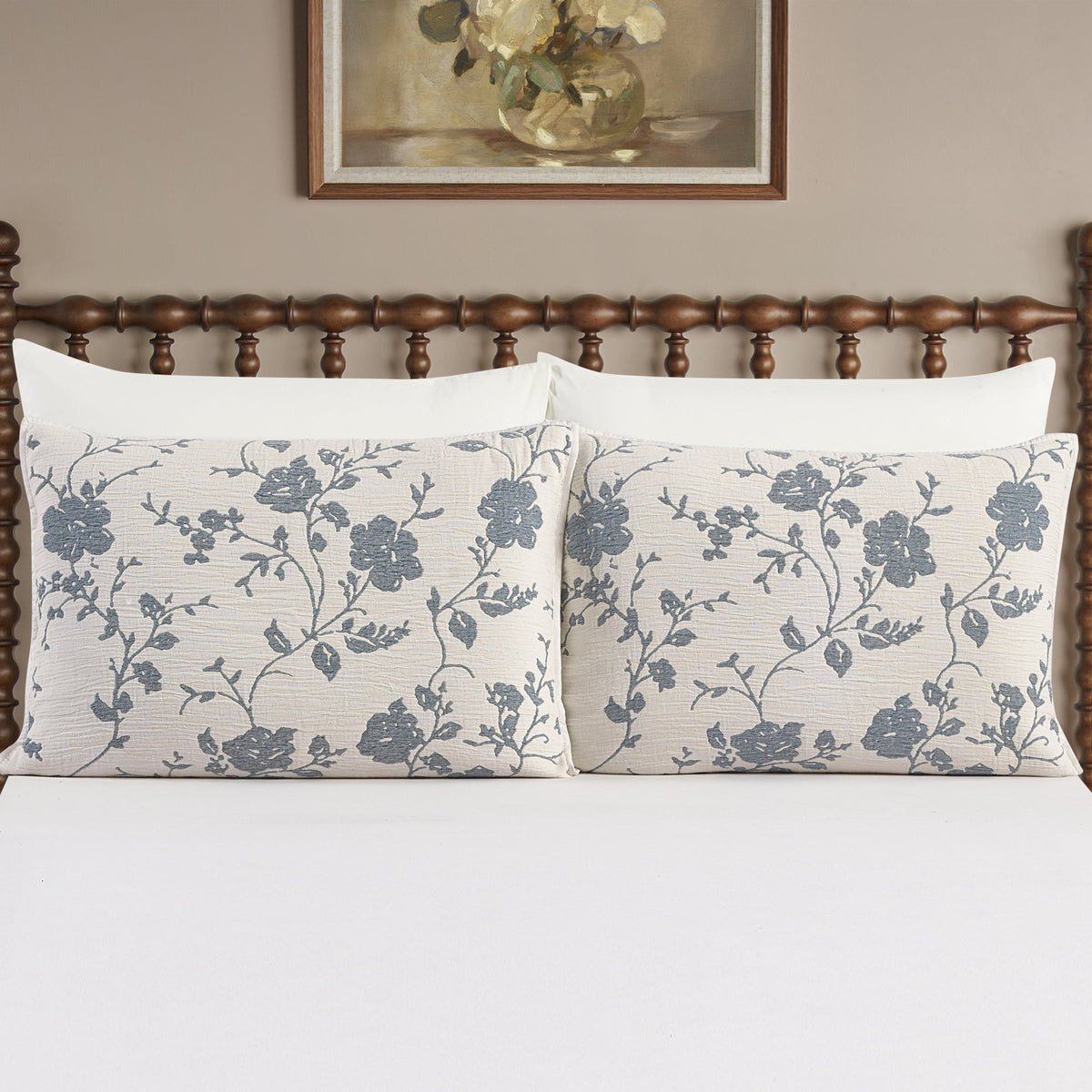 Cottage Bloom Agatha Floral Gauze Pillow Sham, Standard, Blue Dust, 2 Pack