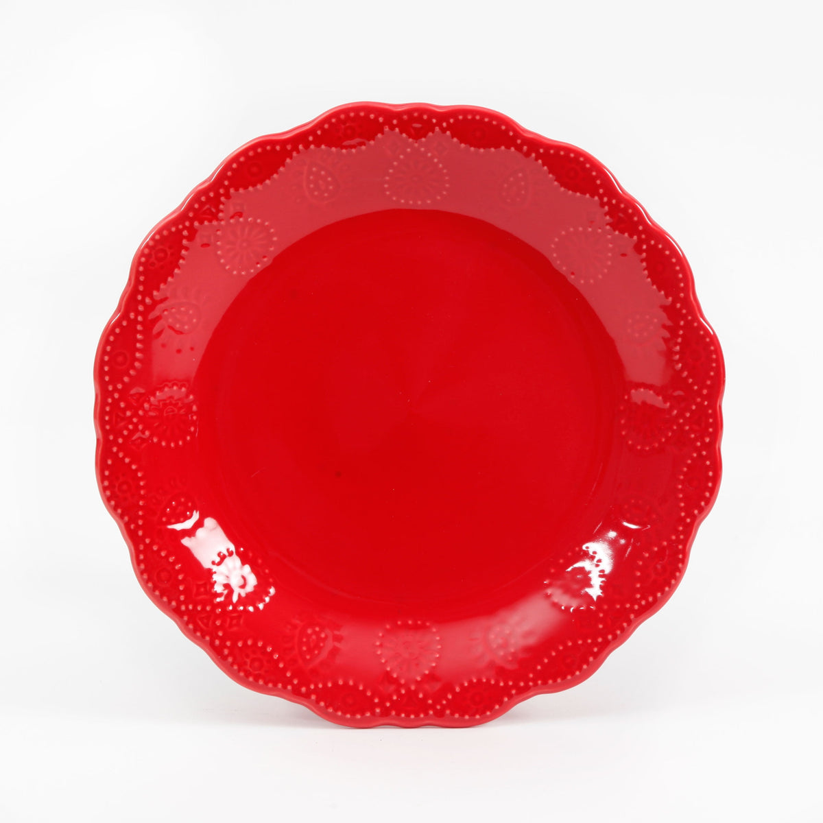 Cottage Bloom Cowgirl Lace 12-Piece Dinnerware Set, Red