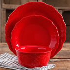 Cottage Bloom Cowgirl Lace 12-Piece Dinnerware Set, Red